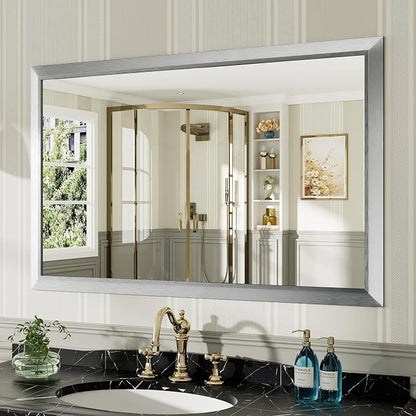 48x30 Inch Brushed Silver Bathroom Mirror by Briivuemodernmirrors