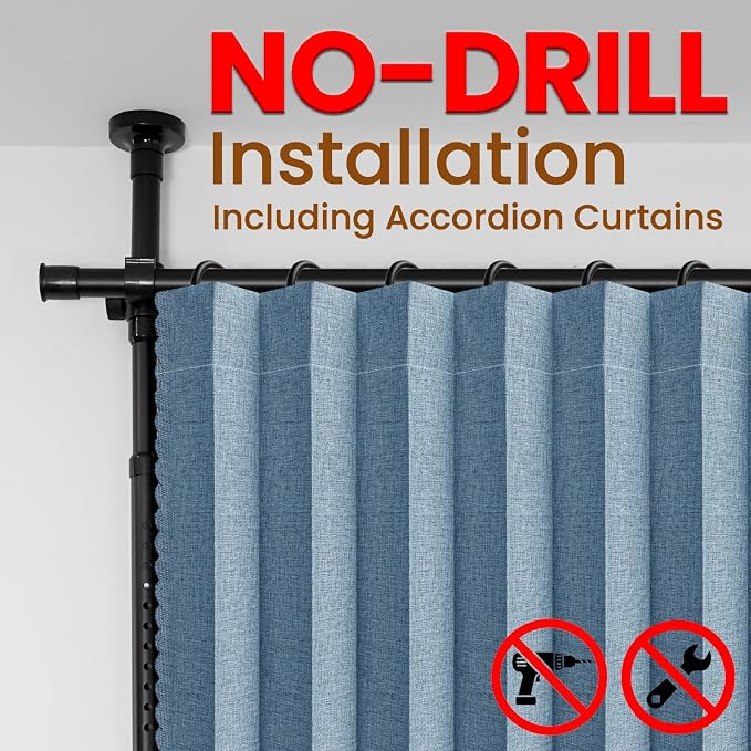 100% Blackout Room Divider Curtains Sets Blue 1 Panel W100 x L84in No Drill - Image 3