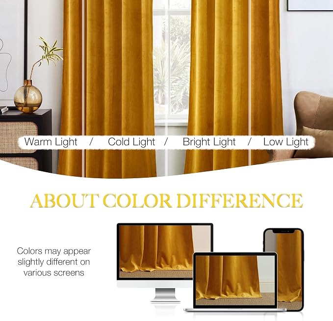 NICETOWN Warm Gold Velvet Curtains 84 inches Long, Room Darkening Drapes - Image 9