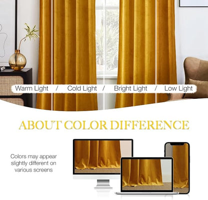 NICETOWN Warm Gold Velvet Curtains 84 inches Long, Room Darkening Drapes - Image 9