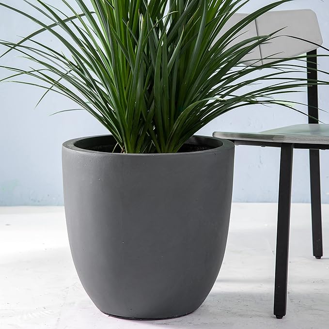 Kante 18 Inch Dia Round Concrete Planter, Indoor Outdoor Large Plant Pot with Drainage Hole and Rubber Plug for Home Patio Garden, Dark Gray