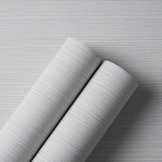 Grasscloth Textured Wallpaper Beige Gray Linen Thick 24" X 394" Fabric Contact - Image 6