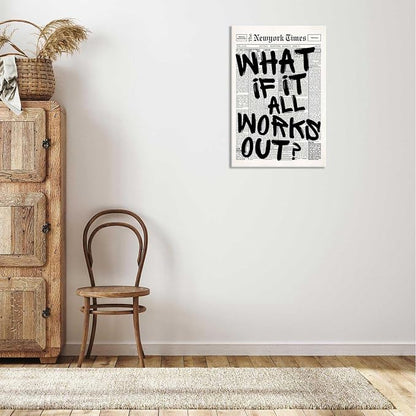 Drimiler Retro Black And White Newspaper Poster What If It All Works Out Canvas - Image 5