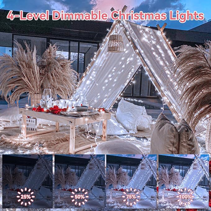 Heceltt 1140 LED 449 FT String Lights Outdoor, 8 Modes White Christmas Lights Plug in, IP44 Waterproof Led String Lights with Timer and Memory for Xmas Tree Yard Party Garden Decorations