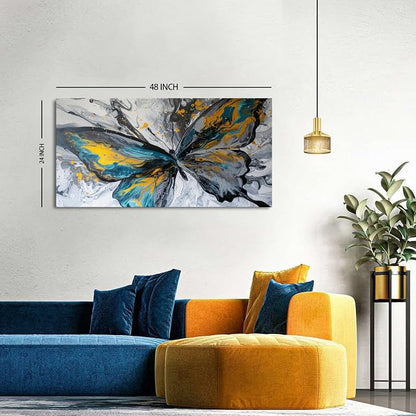 Abstract Butterfly Wall Art Teal Grey Yellow Butterfly Wall Decor Modern Marble - Image 2
