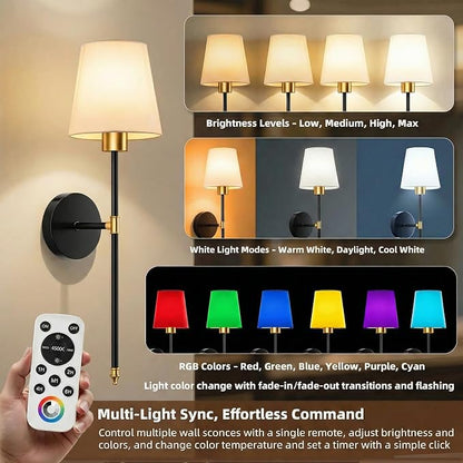 IRONPAX Wall Sconces Battery Operated Set of 2, Wireless Rechargeable Wall - Image 3