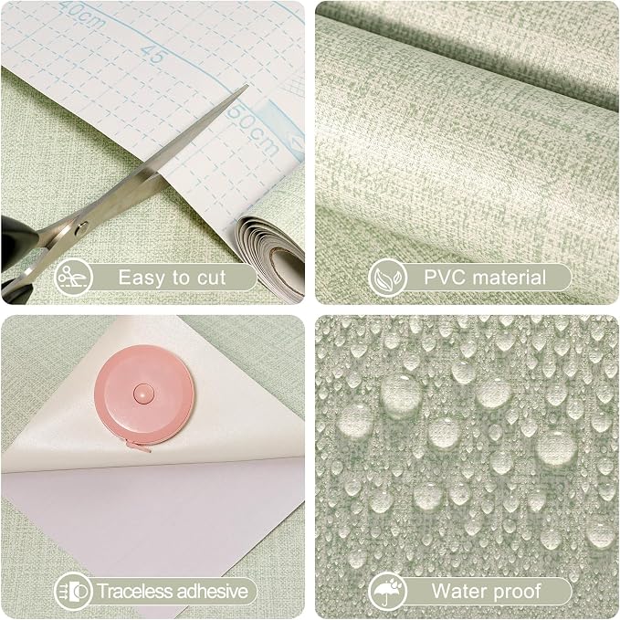 Amiya Grasscloth Wallpaper 17.3"x120" Sage Green Peel and Stick Faux Fabric - Image 3