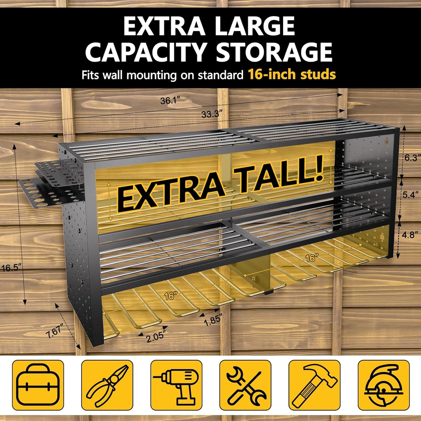 Large Power Tool Organizer Wall Mount, 4 Layer Garage Storage Cordless Tool Organizer with 8 Drills Holder, Heavy Duty Premium Metal Load 400 lbs, Ideal Garage Organization Gifts for Men