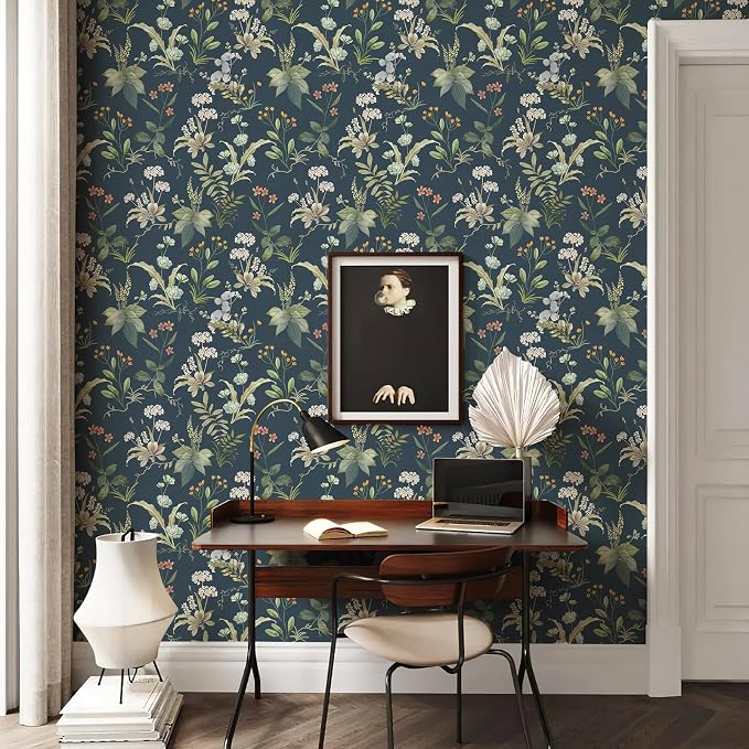 Simon&Siff Vintage Peel and Stick Wallpaper Blue Floral Wallpaper Wildflowers - Image 5