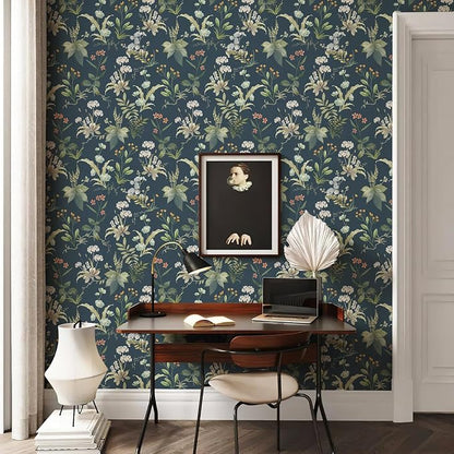 Simon&Siff Vintage Peel and Stick Wallpaper Blue Floral Wallpaper Wildflowers - Image 5