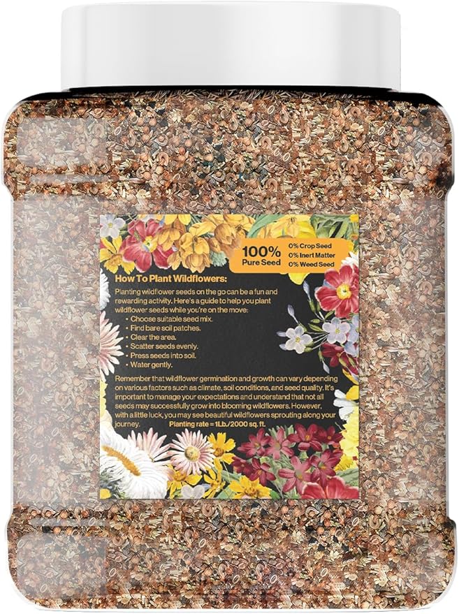 Bulk Wildflower Seed Mix – Honey Bee Wildflower Seed Mix 1 Pound Tub by GevaGrow | Bulk 300,000+ Seed Tub | 19 Variety Flower Seeds for Planting in Pots & Outdoor Gardens | No Messy Bags or Packets |