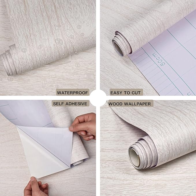 White Wood Contact Paper for Cabinets/Drawers Wood Grain Peel and Stick - Image 3