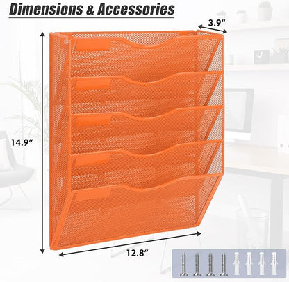 EASEPRES 5 Pocket Mesh Hanging Wall File Organizer, Wall Mounted Mail Paper - Image 2