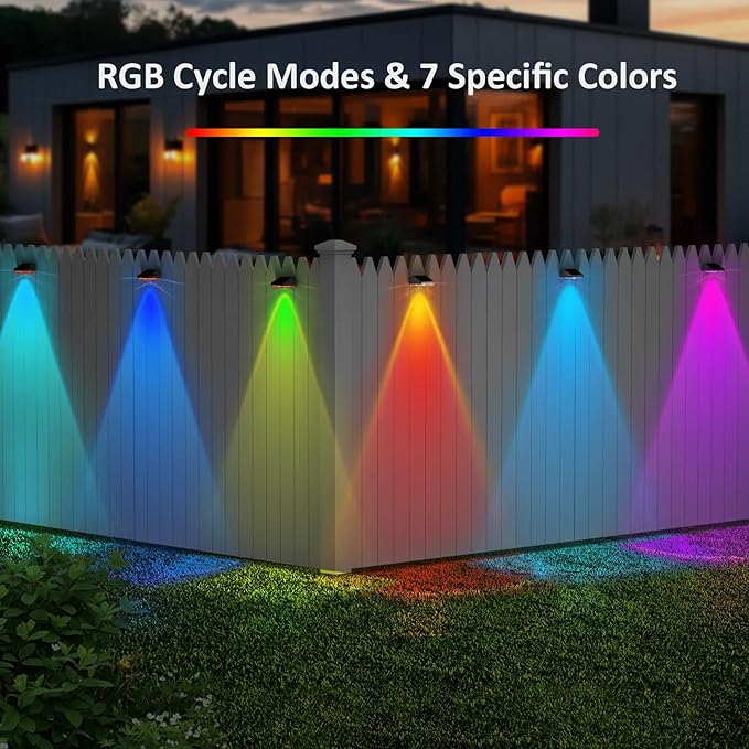 HENRE Solar Fence Lights Outdoor - 9 Color Modes & Cyclical Gradient, IP44 Waterproof Solar Outdoor Light, Auto On/Off, Fence Lights Solar Powered for Garden, Pathway, Yard Decor (12-Pack)