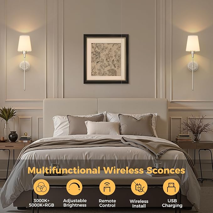 DORESshop Battery Operated Wall Sconce Set of 2, Wireless Wall Light Easy to - Image 5
