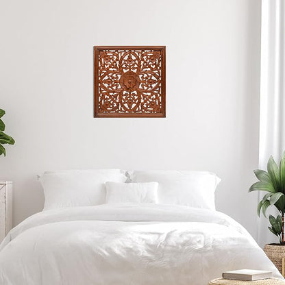 Homebia Designs Handmade Carved Wooden Wall Hanging Plaque 24x24 Inch Elegant - Image 4