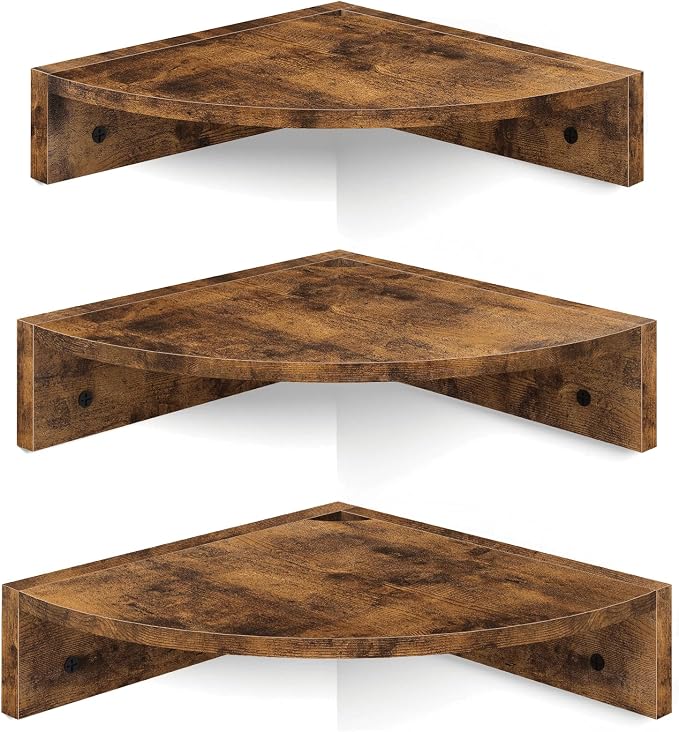 Homode Corner Shelf Wall Mount, 3 Tier Wood Wall Display Shelf, Storage by Homode