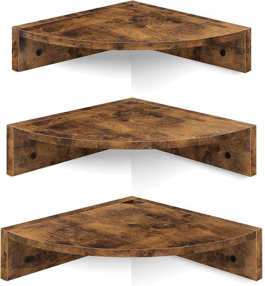 Homode Corner Shelf Wall Mount, 3 Tier Wood Wall Display Shelf, Storage by Homode