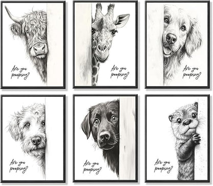 Funny Bathroom Wall Art Black and White Bathroom Posters Decor Rustic Donkey by KBKBART