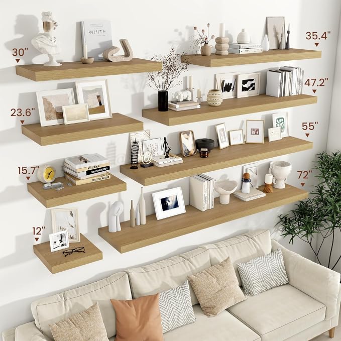 Vivelove 12 Inch Deep Floating Shelves 55 inch Long, 2 Inch Thick Wall Shelves - Image 2