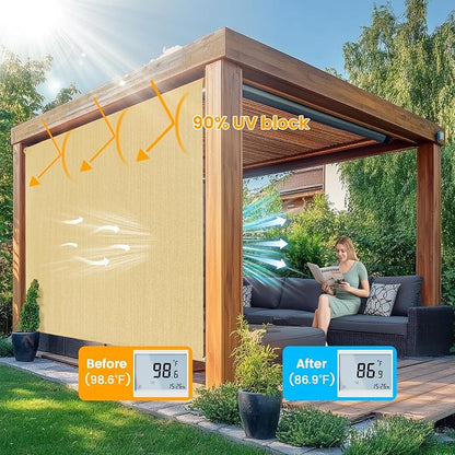 6'W x 6'H Sesame Patio Shades Roll up Outdoor Roller Shade Crank Wand Blind - Image 2