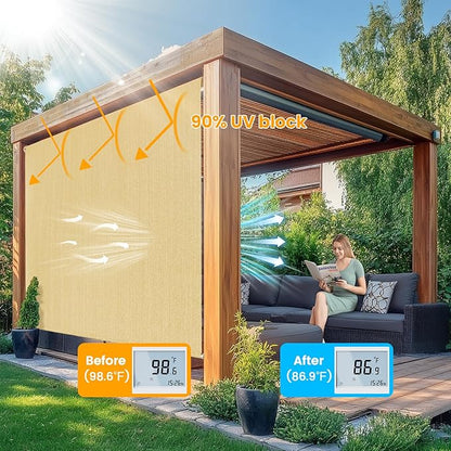 Custom Size Sesame Patio Shades Roll up Outdoor Roller Shade Crank Wand Blind - Image 2