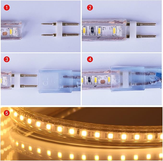5050-60 Type AC 110-120V White LED Strip Lights, Flexible/Waterproof/Dimmable/Multi-Modes LED Rope Light + 23 Keys Remote for Home/Garden/Building Decoration (32.8ft/10m, White 6000K)