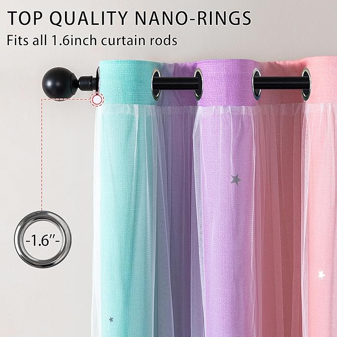 XiDi Curtains for Bedroom Decor, Rainbows Pink Purple Green 42/45/1 - Image 2