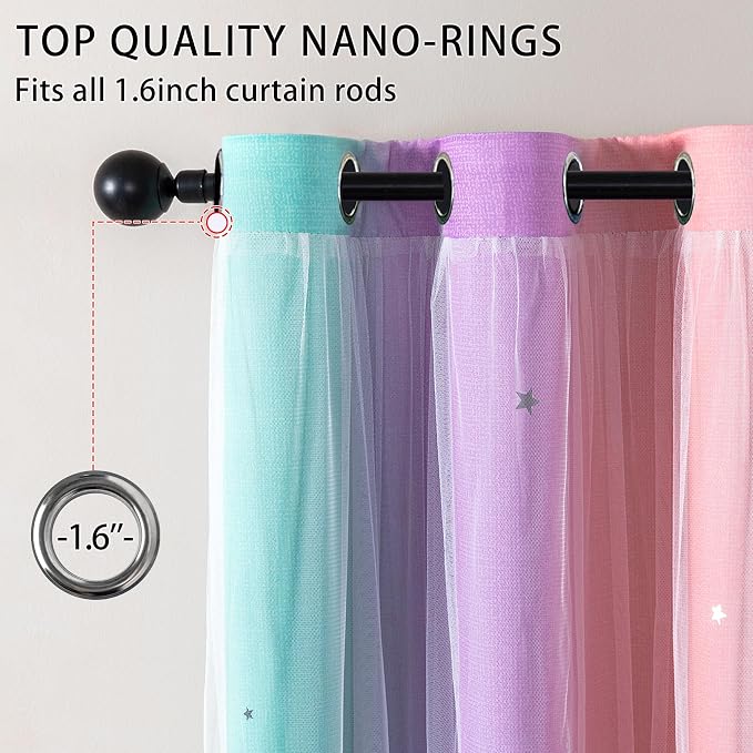 XiDi Curtains for Bedroom Decor, Rainbow Pink Purple Green 42/90/1 - Image 2