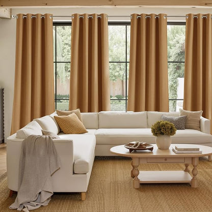 NICETOWN Short Faux Linen Gold Brown Blackout Curtains 63 inches Long - Image 4