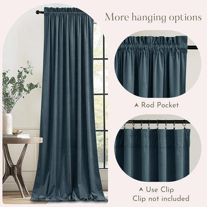 NICETOWN Blue Velvet Curtains 102 inches Long - Image 3