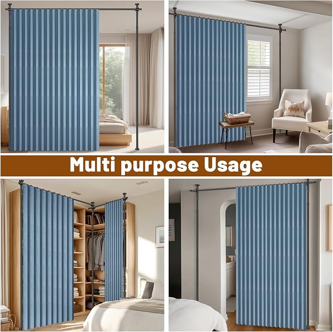 100% Blackout Room Divider Curtains Sets Blue 2 Panels W100 x L96in No Drill - Image 7