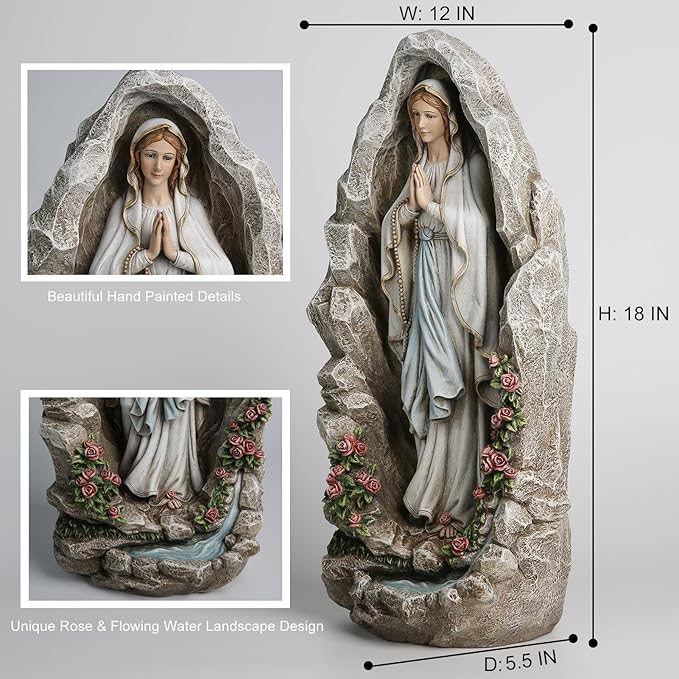 Our Lady of Lourdes Statue - 18 Inches Virgin Mary Statue Catholic Garden Decor, Our Lady of Lourdes Grotto Sculpture for Home Yard Patio Lawn Hallway Decor