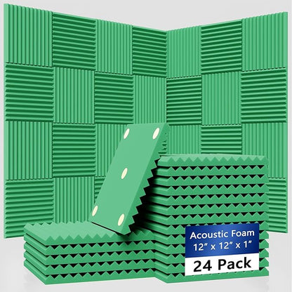 24 Pack Sound Proof Foam Panels | 1"×12"×12" Quick-Recovery Soundproof Wall by Temgcuam