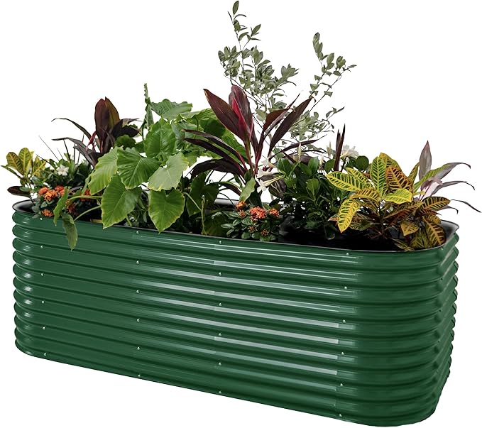 Vego garden 32" Extra Tall Raised Garden Bed Kits, 10 in 1 Modular Raised Planter Box for Vegetables Flowers Fruits Oval Metal Raised Garden Bed- British Green