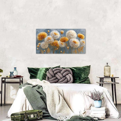 Abstract White Flower Wall Art Golden Floral Pictures Wall Decor Neutral - Image 3