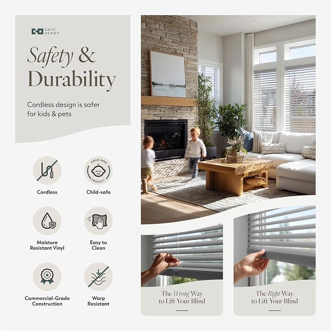 CHICOLOGY Cordless Mini Blinds for Indoor Windows, 81.5" W x 48" H, Light - Image 7