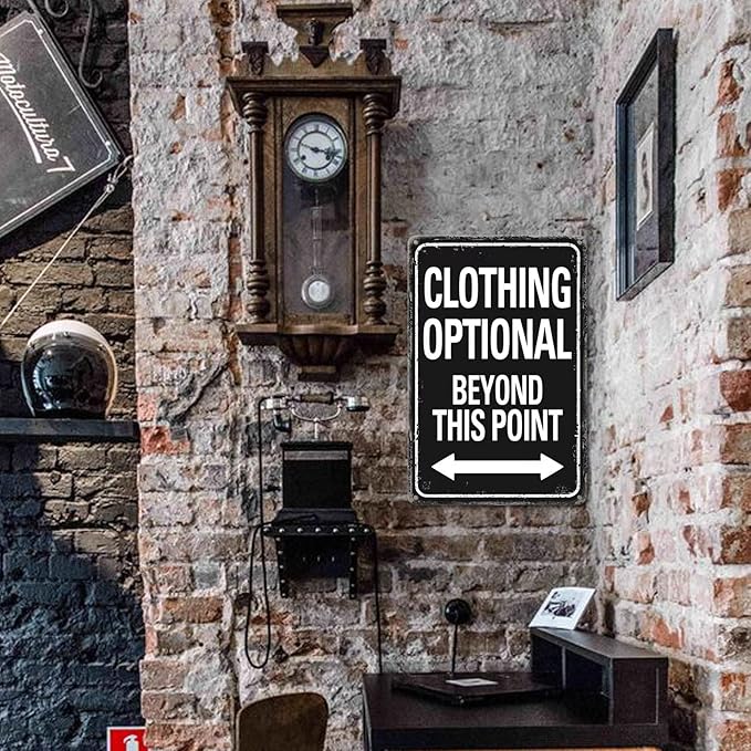 Clothing Optional Beyond This Point Sign Vintage Metal Tin Signs Man Cave Decor Bar Signs Wall Decor For Room Gifts For Men Black Sign 12 X 8 Inch