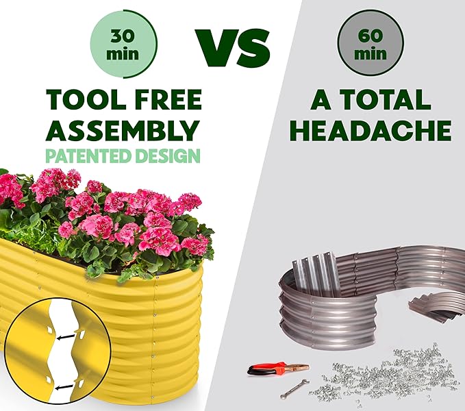 Galvanized Raised Garden Beds Outdoor // 4×2×2 ft Planter Raised Beds for Gardening, Vegetables, Flowers // Large Metal Garden Box (Yellow) // Patented Tool-Free Design