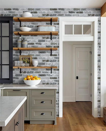 Guvana Grey Brick Wallpaper Peel and Stick Wallpaper 3D Vintage Brick Contact - Image 2