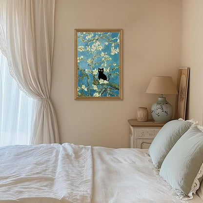Fantasy Artists Van Gogh's Almond Blossom Funny Black Cat Canvas Wall Art - Image 3