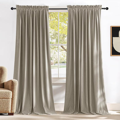 NICETOWN Camel Velvet Curtains 84 Inch Long 62 Wide, Rod Pocket Room Darkening by NICETOWN