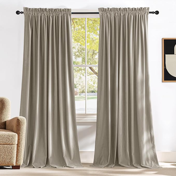 NICETOWN Living Room Camel Velvet 102 inches Long Curtains, Sound and Sunlight by NICETOWN