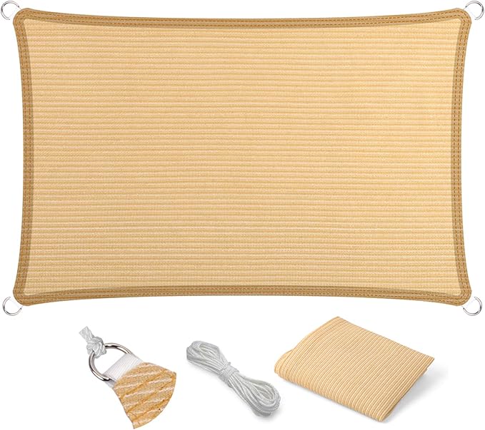 Eden's Decor Straight Flat-Edged Sun Shade Sail Rectangular 4' x 17' Beige UV-Blocking Outdoor Canopy Fabric Cloth Awning for Pergola Patio Garden Backyard Custom Size