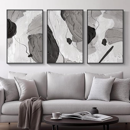 Large Framed Black and White Gray Abstract Wall Art, Minimalist Pictures - Image 2