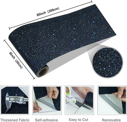 CRE8TIVE Black Blue Wallpaper Border Black Glitter Wallpaper Stick and Peel - Image 8