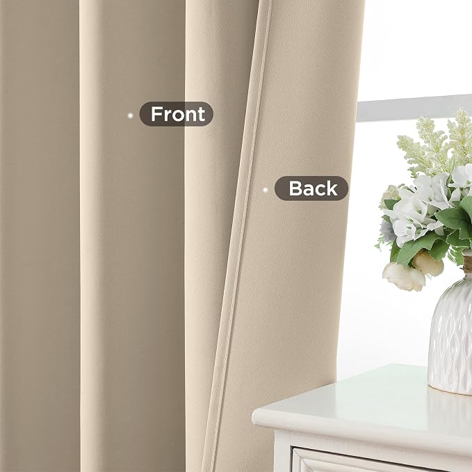 CUCRAF Light Beige Blackout Curtains 108 inch Length 2 Panels Set, Rod Pocket - Image 6