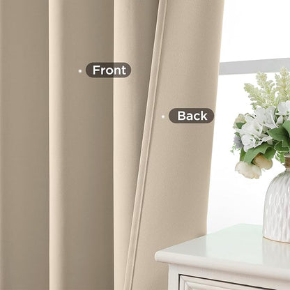 CUCRAF Light Beige Blackout Curtains 54 inch Length 2 Panels Set, Rod Pocket - Image 6