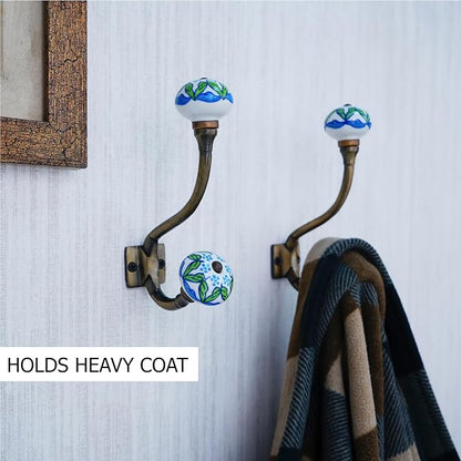 Indian Shelf Pack of 6 Heavy Duty Double Prong Multicolor Decorative Coat Hooks - Image 2