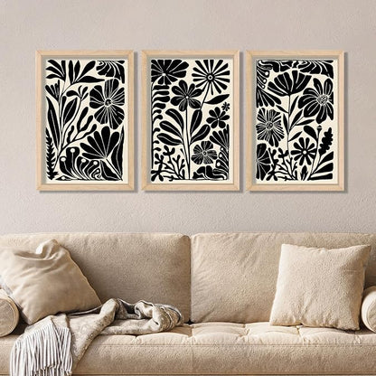 YWJKWLGS Abstract Floral Wall Art Set of 3, 16x24 Inch Black Boho Flower Prints - Image 3